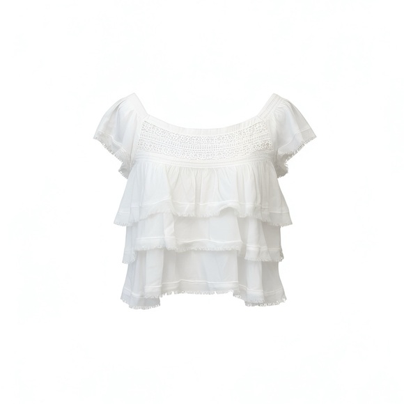 miami Tops - miami White Cropped Layered Blouse - Small, New (Never Worn)
